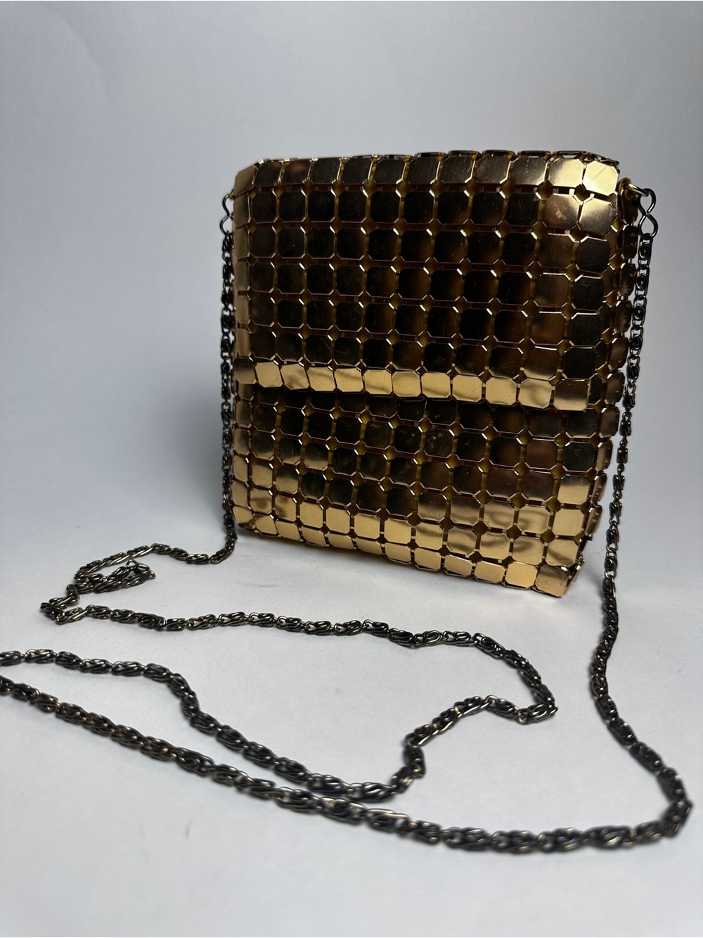 Gold Metal Mesh Crossbody Bag Chain Strap Y2K Evening Purse